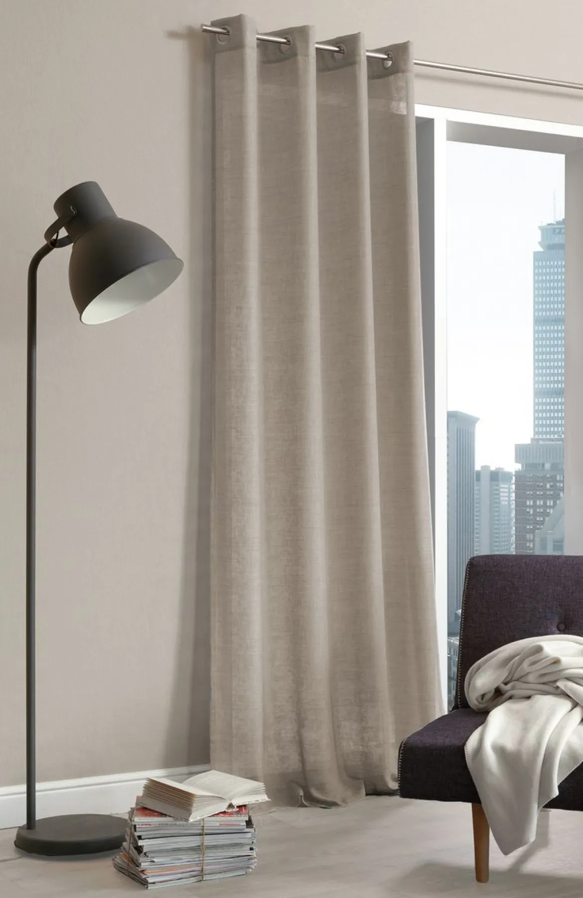 Gardinenstoff Leinenstruktur SCANDIA halbtransparent uni taupe 145cm Breite