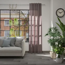 Gardinenstoff Leinenstruktur Leon Eco nachhaltig halbtransparent uni meliert rot 148cm Breite