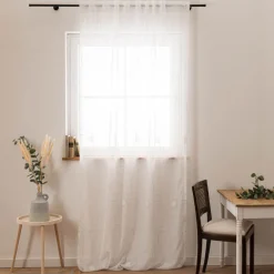 Gardinenstoff Leinenstruktur Stickerei Art Decó wollweiß grau 280cm Breite