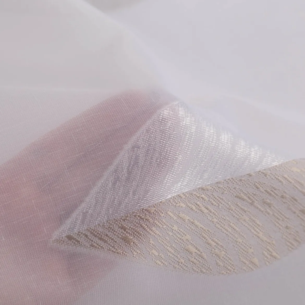 Gardinenstoff Leinenstruktur mit Scherli Blätter weiß taupe 300cm Breite