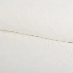 Gardinenstoff Leinenstruktur mit Blätter Bouclé-Stickerei raumhoch wollweiß 280cm