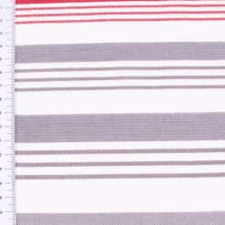 Gardinenstoff Marula transparent Streifen weiß rot grau 148cm Breite