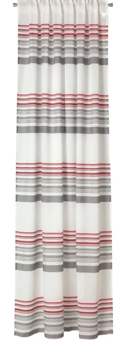 Gardinenstoff Marula transparent Streifen weiß rot grau 148cm Breite