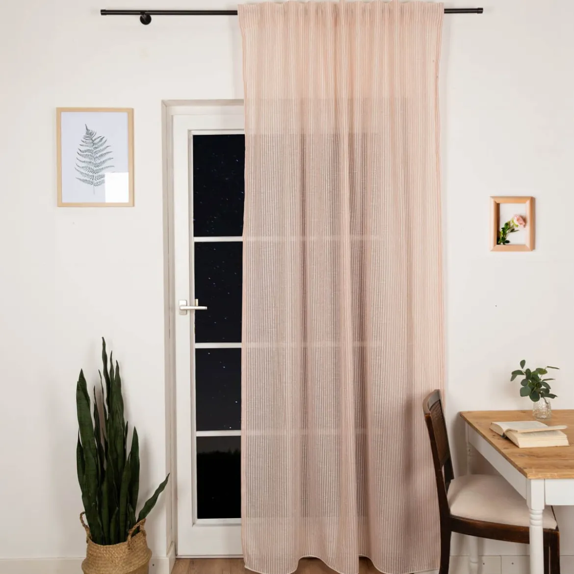Gardinenstoff Meterware mit Bleiband und Bouclé Streifen rosa 3m Höhe