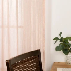 Gardinenstoff Meterware mit Bleiband und Bouclé Streifen rosa 3m Höhe
