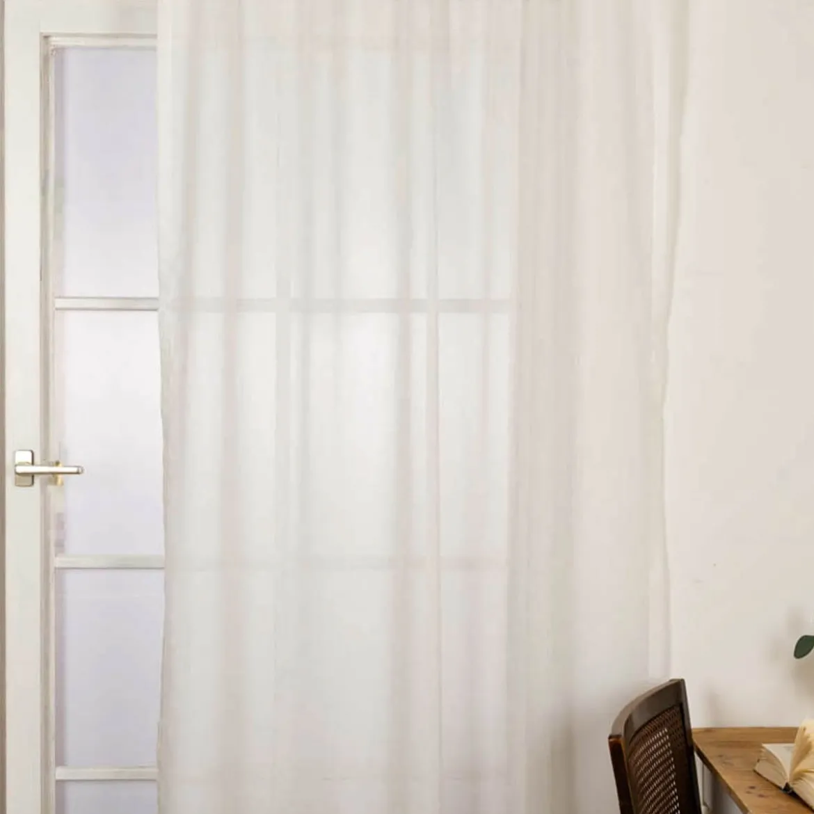 Gardinenstoff Meterware transparent mit Bleibandsaum Leinenstruktur ecru 320cm