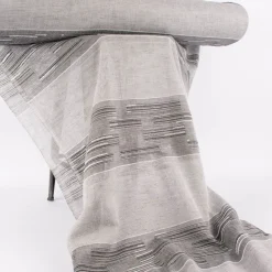 Gardinenstoff natürliche Strukturoptik Streifen halbtransparent grau 150cm Breite