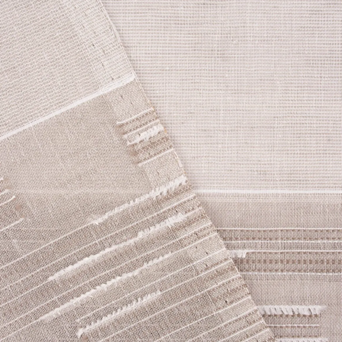 Gardinenstoff natürliche Strukturoptik Streifen halbtransparent beige natur 150cm Breite