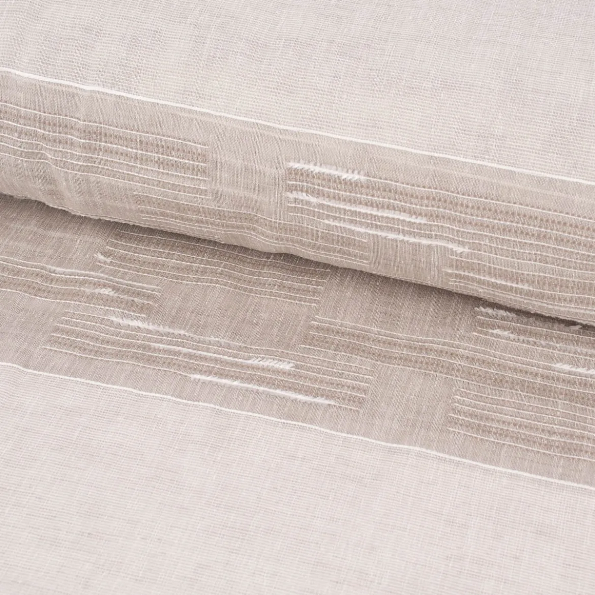 Gardinenstoff natürliche Strukturoptik Streifen halbtransparent beige natur 150cm Breite