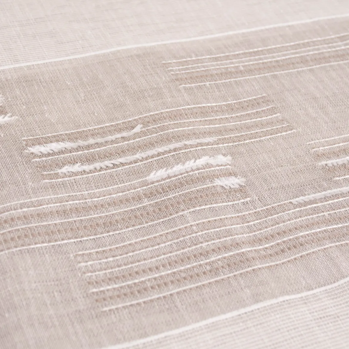 Gardinenstoff natürliche Strukturoptik Streifen halbtransparent beige natur 150cm Breite