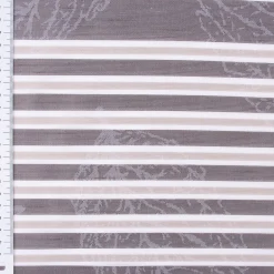 Gardinenstoff Quer-Streifen Blätter halbtransparent grau weiß 140cm Breite