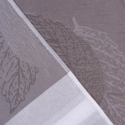 Gardinenstoff Quer-Streifen Blätter halbtransparent grau weiß 140cm Breite