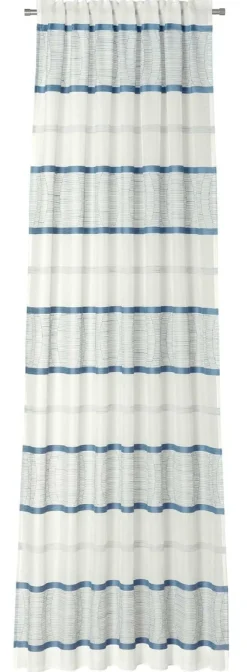 Gardinenstoff Scherli Emiliana halbtransparent Streifen weiß blau 152cm Breite