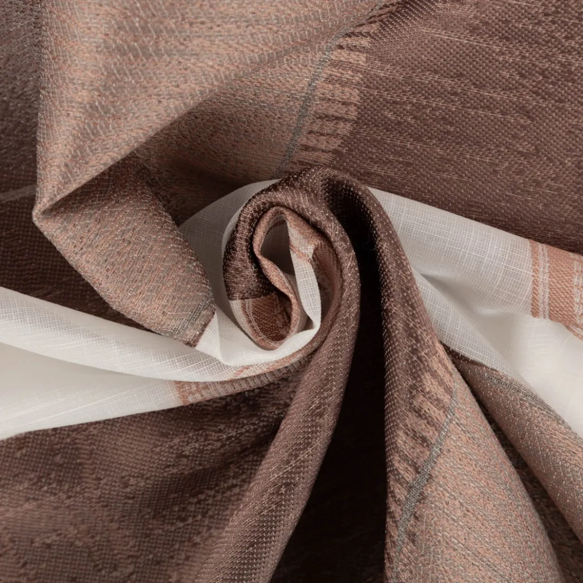 Gardinenstoff Scherli Jacquard Querstreifen halbtransparent weiß taupe 150cm Breite