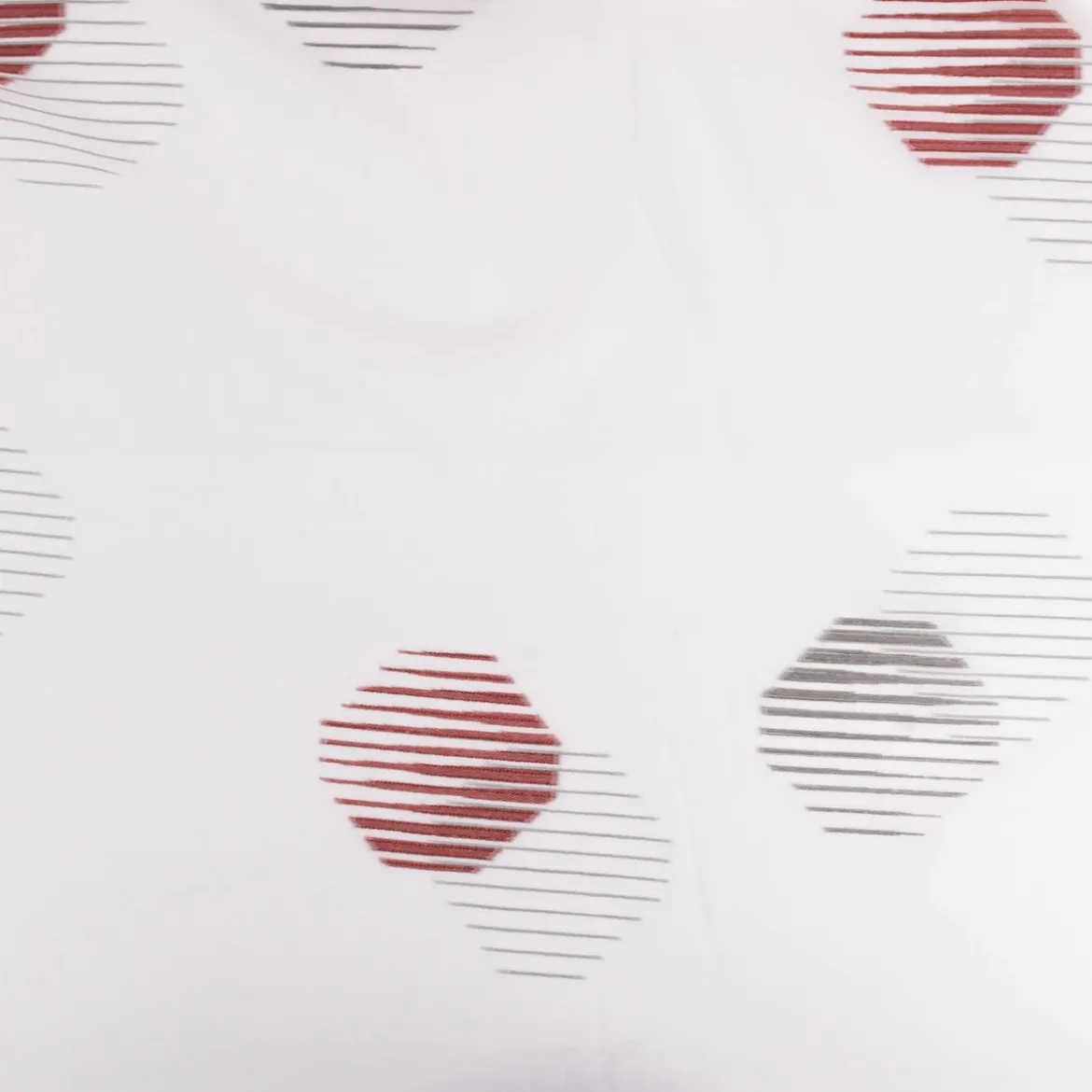 Gardinenstoff Scherli Palermo halbtransparent Hexagon weiß rot grau 148cm Breite