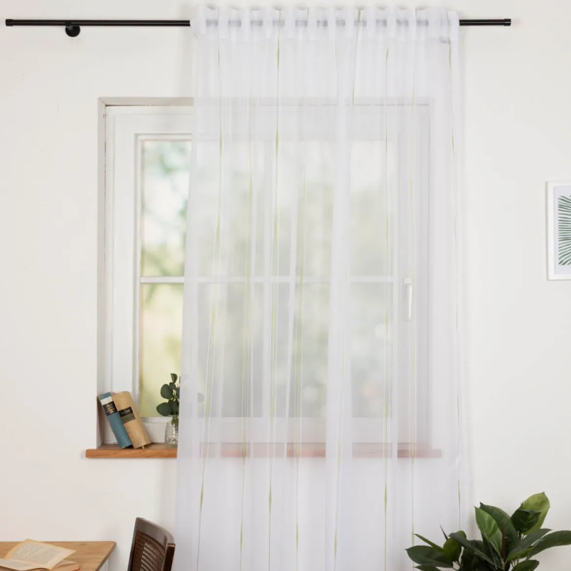 Gardinenstoff Scherli Voile mit Bleiband Längsstreifen weiß grün 280cm Höhe