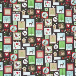 Gardinenstoff Stoff Dekostoff Meterware Tiere Patchwork Weihnachten braun