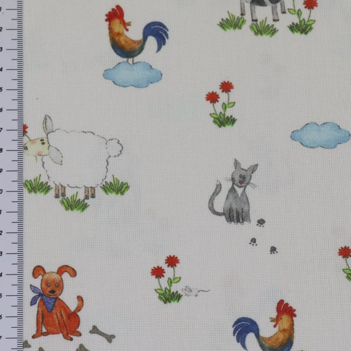 Gardinenstoff Stoff Dekostoff Meterware HOFGAUDI Bauernhof Tiere bunt 1,60m Breite