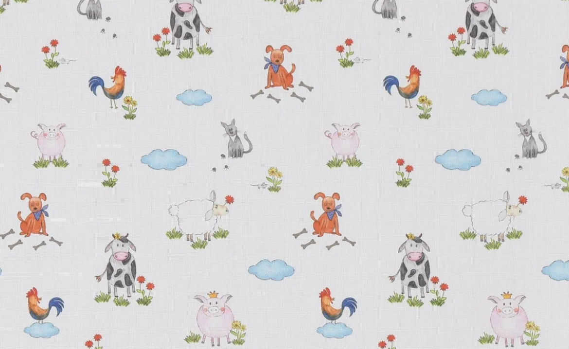 Gardinenstoff Stoff Dekostoff Meterware HOFGAUDI Bauernhof Tiere bunt 1,60m Breite