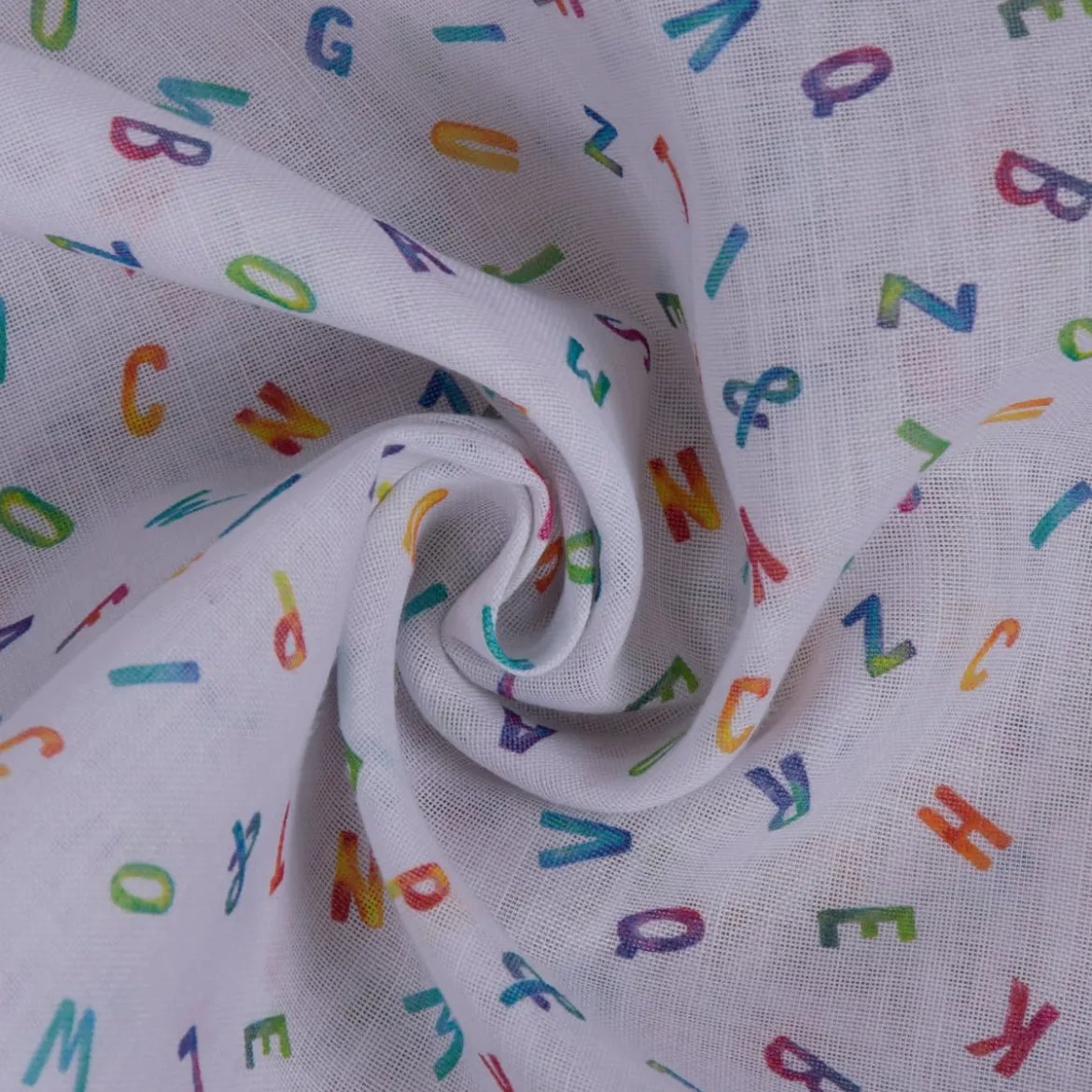 Gardinenstoff Stores mit Bleiband Leinenoptik Alphabet Buchstaben weiß bunt raumhoch 300cm