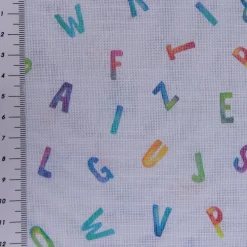 Gardinenstoff Stores mit Bleiband Leinenoptik Alphabet Buchstaben weiß bunt raumhoch 300cm