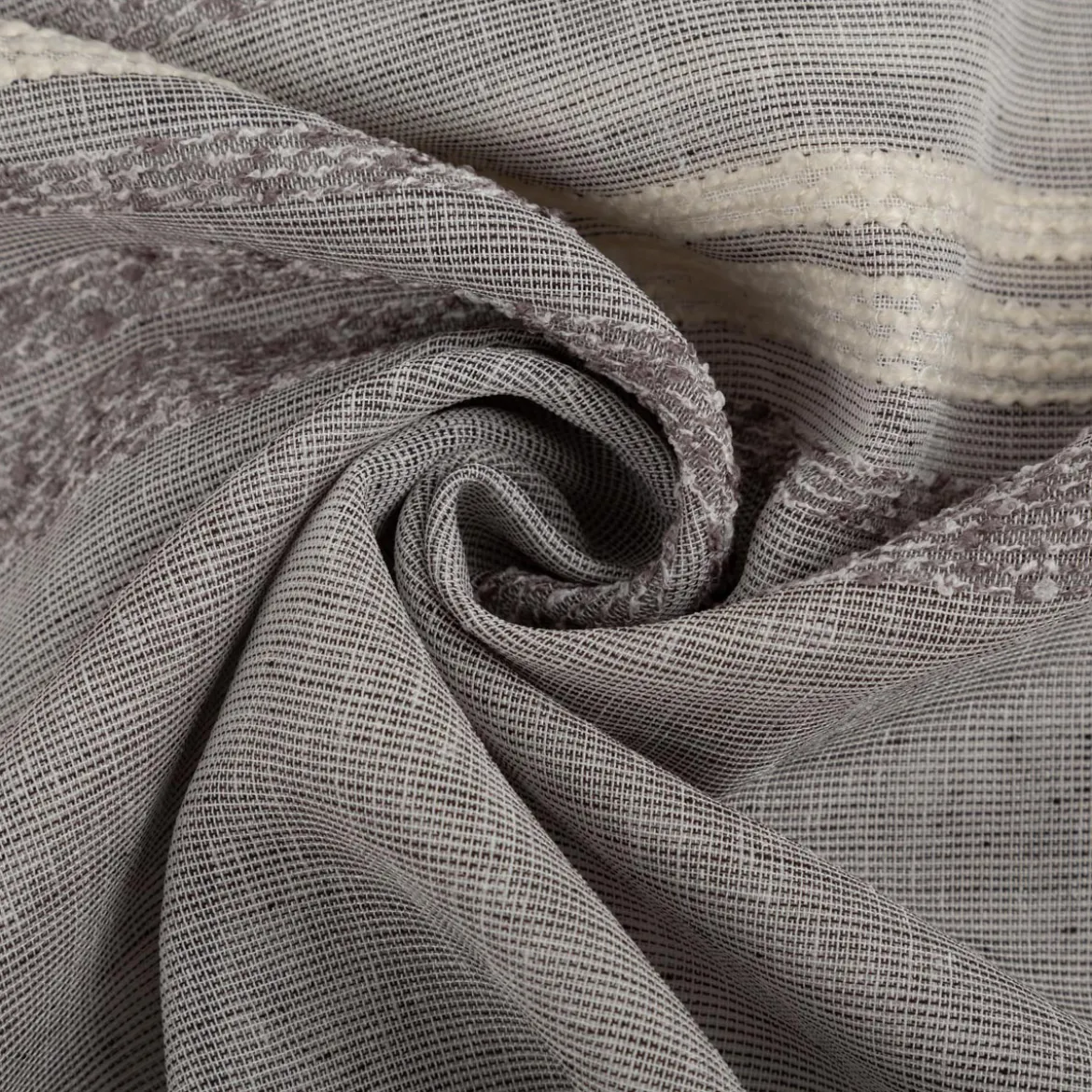Gardinenstoff Voile Bouclé-Streifen grau wollweiß 160cm Breite