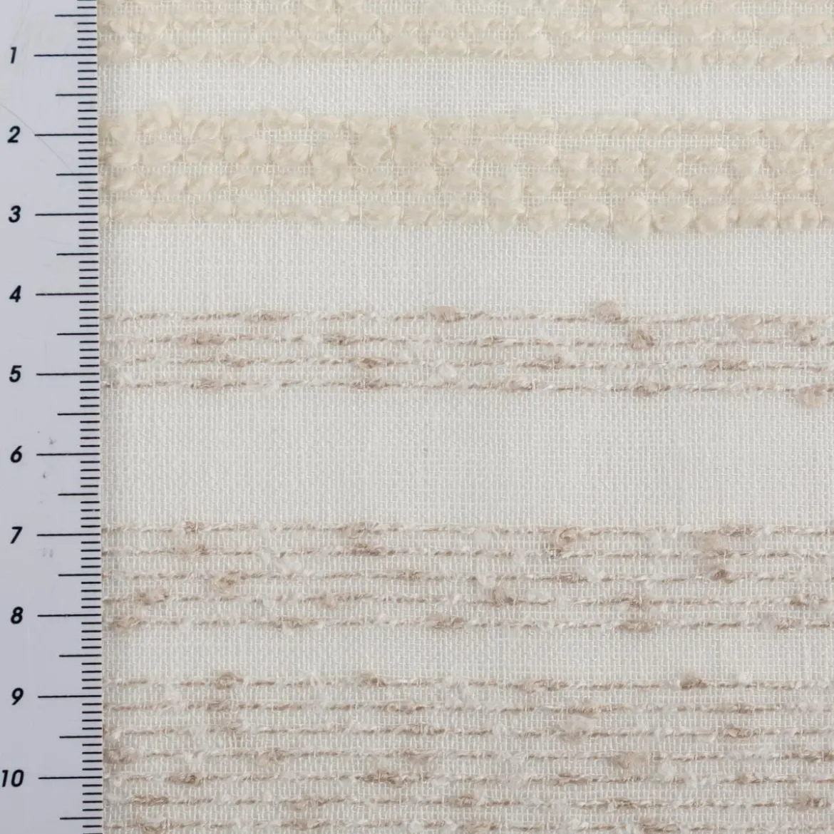 Gardinenstoff Voile Bouclé-Streifen wollweiß natur 160cm Breite