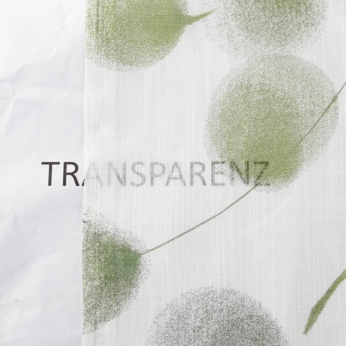 Gardinenstoff Voile Leinenstruktur Blätter weiß grün 150cm Breite