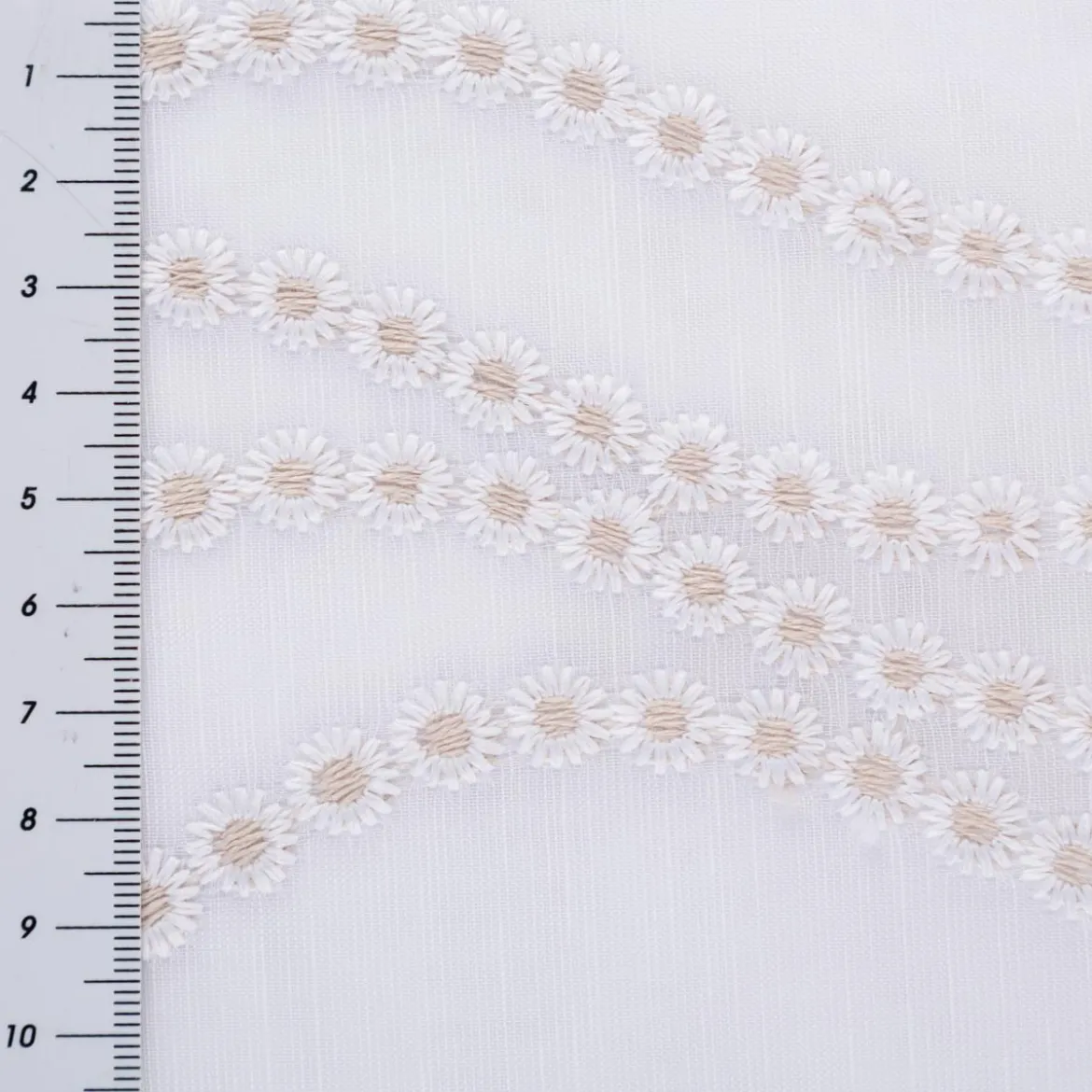 Gardinenstoff Voile mit Pünktchen-Stickerei Bogenkante raumhoch weiß beige 280cm