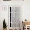 Gardinenstoff Voile Stickerei Blätter weiß grün 280cm Breite