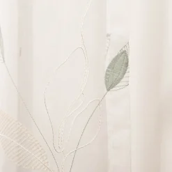 Gardinenstoff Voile Stickerei Blätter weiß grün 280cm Breite