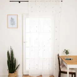 Gardinenstoff Voile Stickerei Blätter weiß grün 280cm Breite
