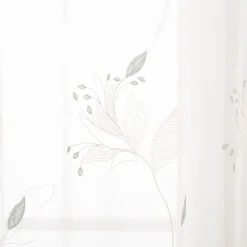 Gardinenstoff Voile Stickerei Blätter weiß grün 280cm Breite
