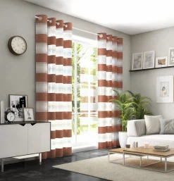 Gardinenstoff Voile transparent Tivoli Streifen weiß terracotta 152cm Breite