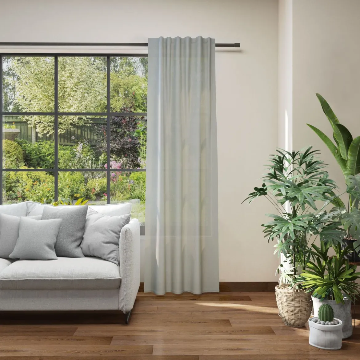 Gardine Verde Eco nachhaltig mit Schlaufen uni Grau 137x245cm (BxH)