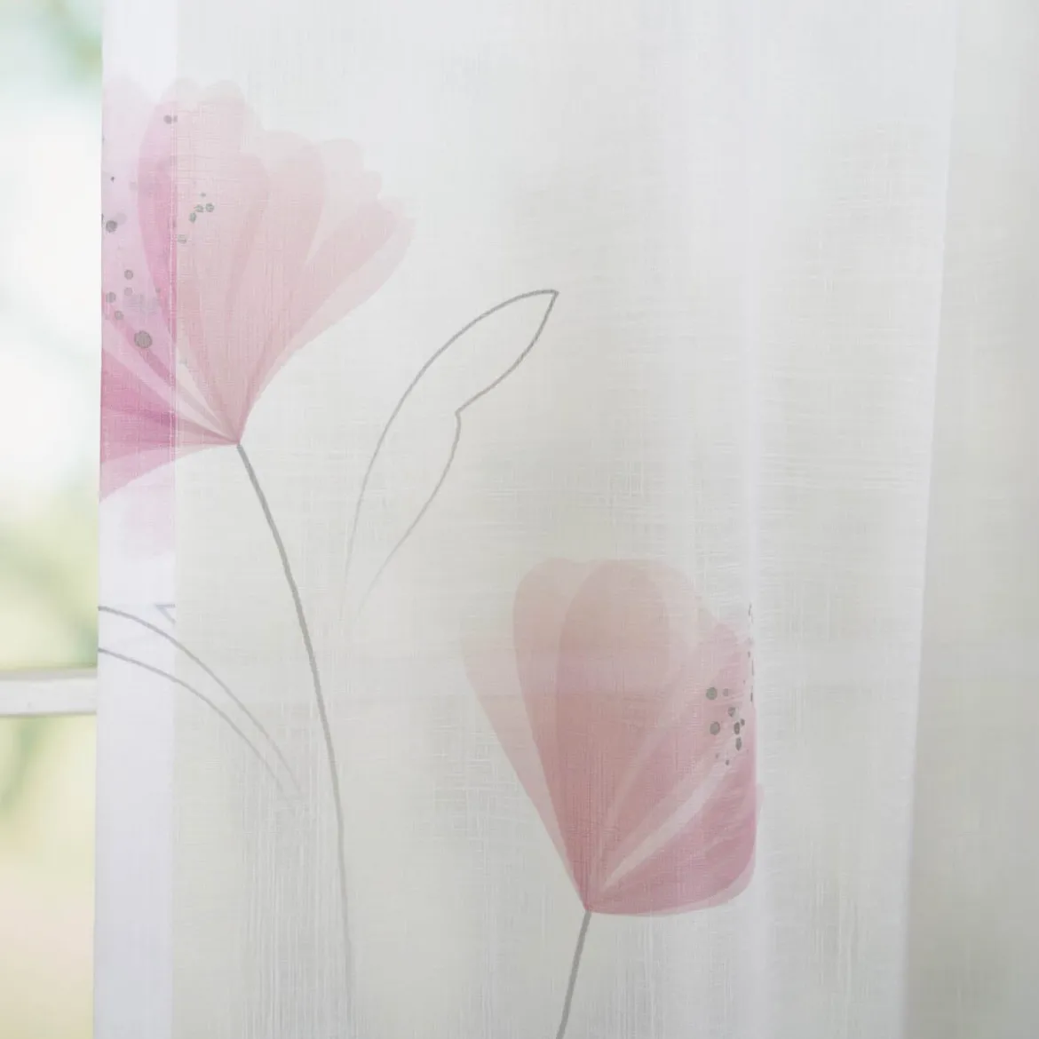 Gardine Vorhang Blumen wollweiß mauve transparent mit Smok-Schlaufenband in 245cm oder Wunschlänge von SCHÖNER LEBEN.