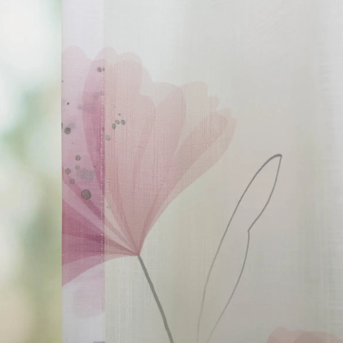 Gardine Vorhang Blumen wollweiß mauve transparent mit Smok-Schlaufenband in 245cm oder Wunschlänge von SCHÖNER LEBEN.