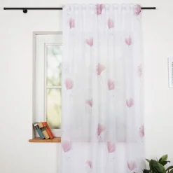 Gardine Vorhang Blumen wollweiß mauve transparent mit Smok-Schlaufenband in 245cm oder Wunschlänge von SCHÖNER LEBEN.