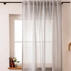 Gardine Vorhang Zen mit Längsstreifen ecru anthrazit 140cm breit und 260cm hoch oder Wunschlänge von SCHÖNER LEBEN.