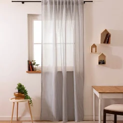 Gardine Vorhang Zen mit Längsstreifen ecru anthrazit 140cm breit und 260cm hoch oder Wunschlänge von SCHÖNER LEBEN.