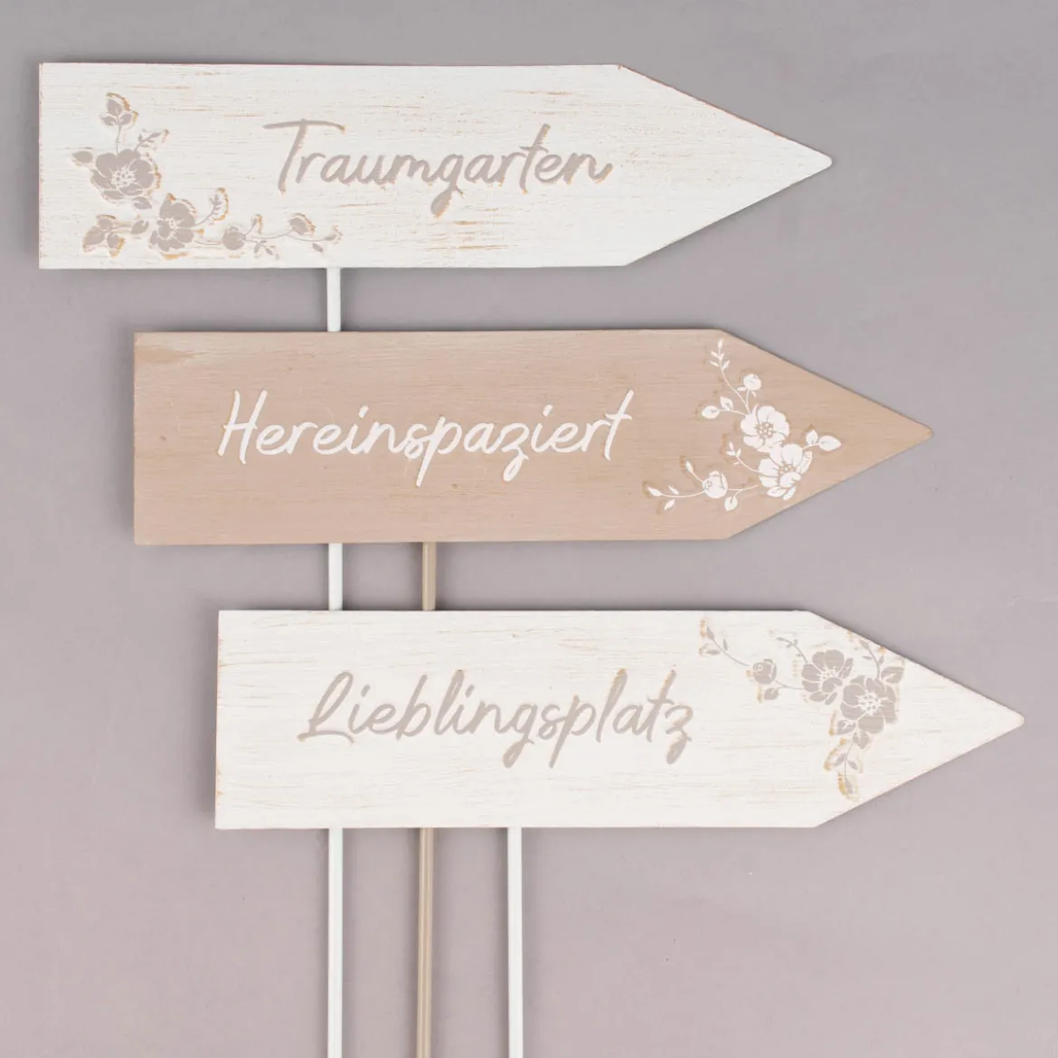 Gartenstecker Schild Holzoptik Blumen Metall 30x97cm verschiedene Designs