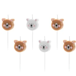 Geburtstagskerzen Set Bär braun weiß 6 Stück 3cm