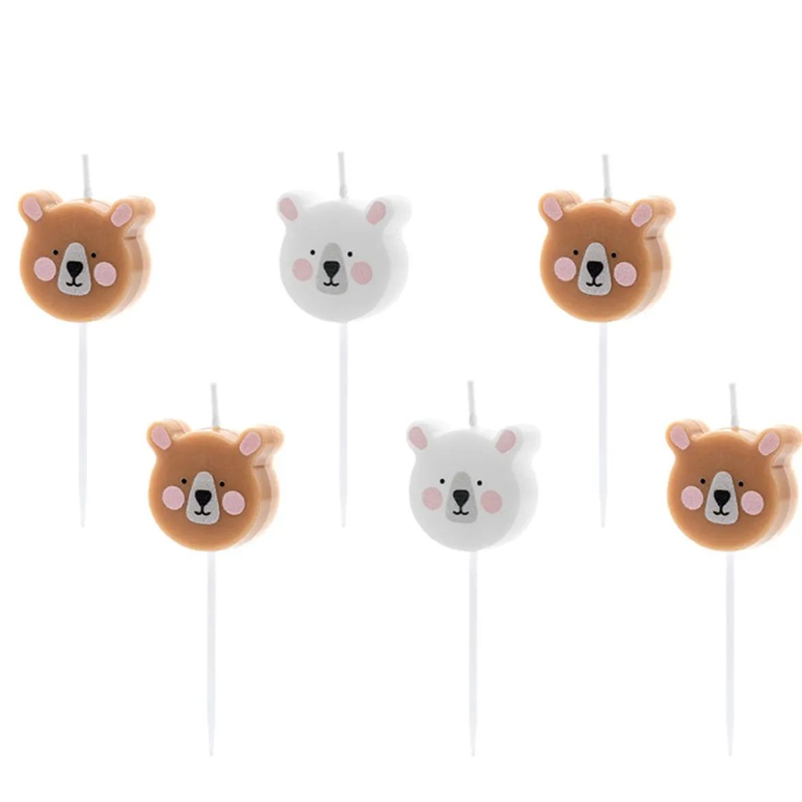 Geburtstagskerzen Set Bär braun weiß 6 Stück 3cm