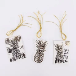 Geschenkanhänger Ananas 12 Stück versch. Motive schwarz weiß goldfarig 5,5x8cm