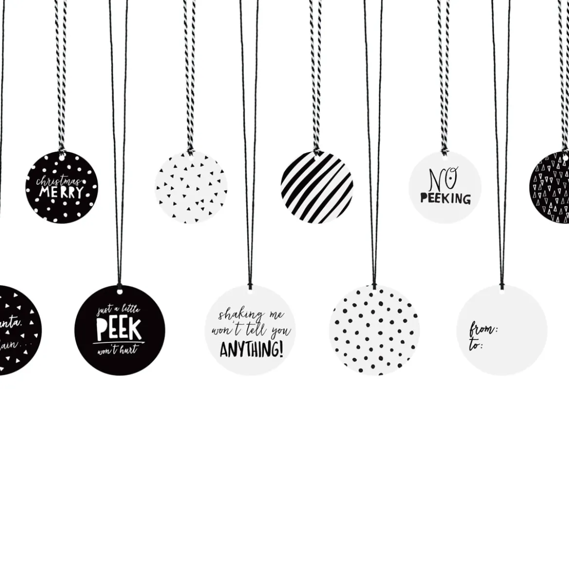 Geschenkanhänger-Set aus 12 runden Anhängern und 2 Schnüren