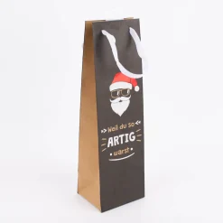 Geschenktasche Flaschentasche Coole Weihnachten natur schwarz 12x40x10cm verschiedene Motive
