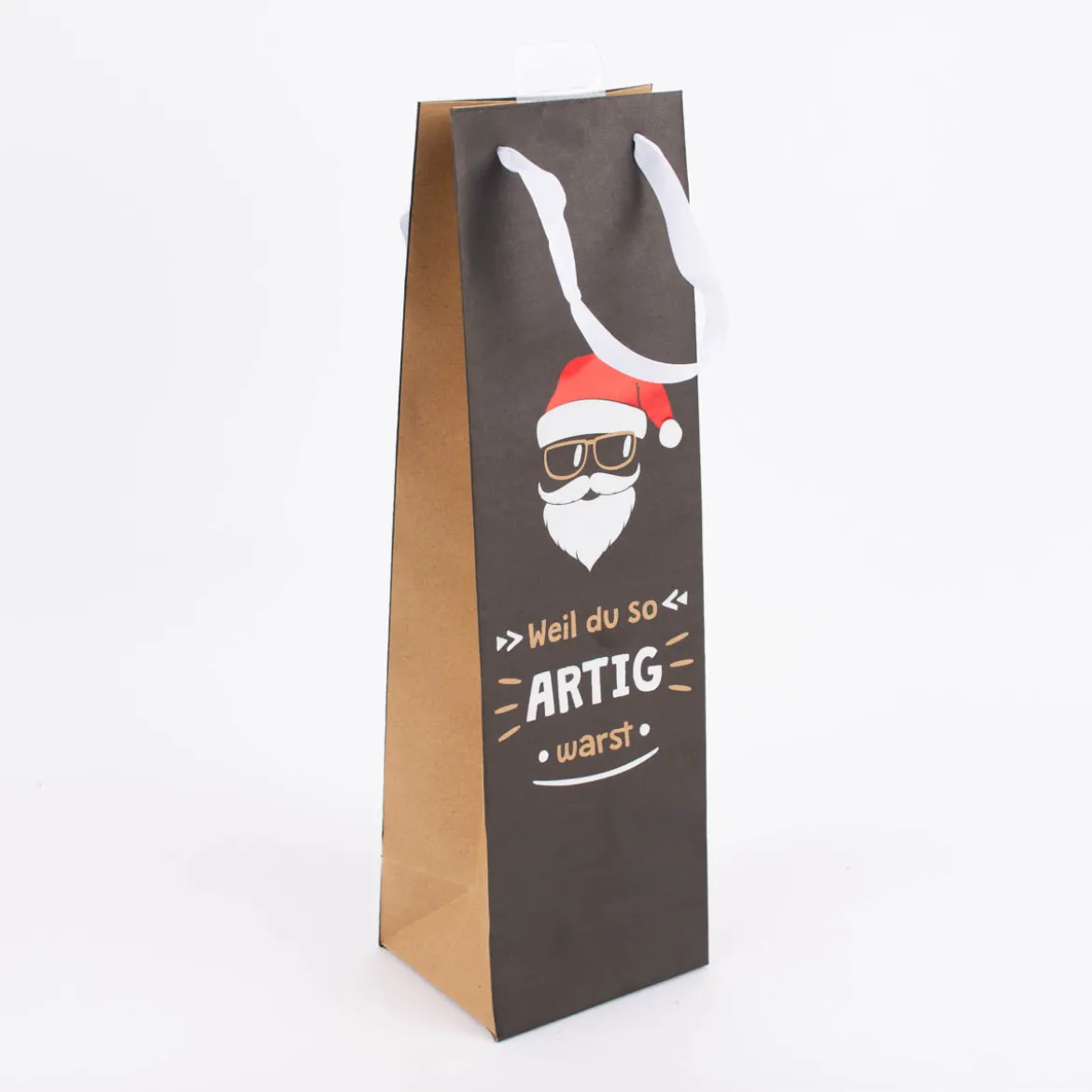 Geschenktasche Flaschentasche Coole Weihnachten natur schwarz 12x40x10cm verschiedene Motive
