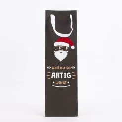 Geschenktasche Flaschentasche Coole Weihnachten natur schwarz 12x40x10cm verschiedene Motive