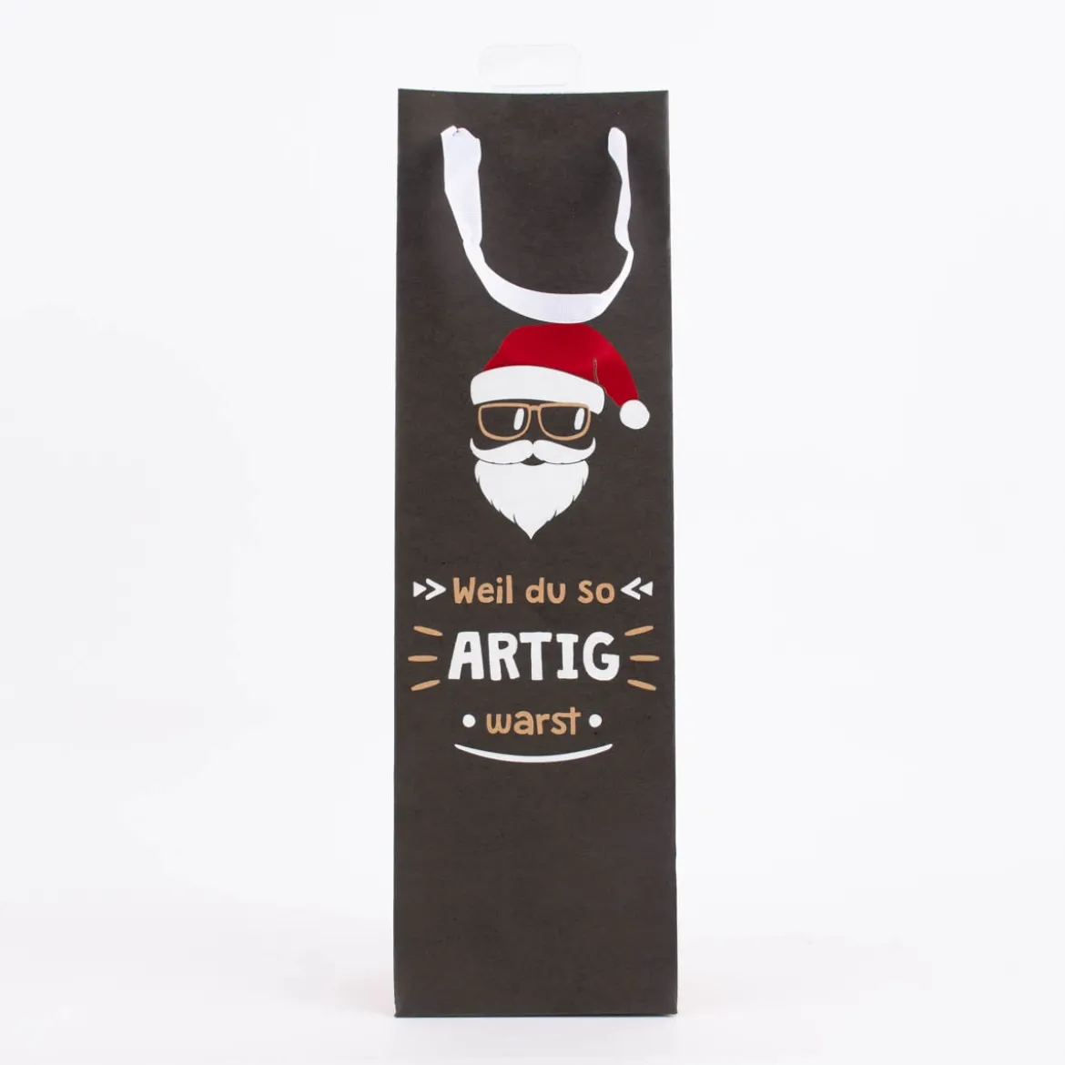 Geschenktasche Flaschentasche Coole Weihnachten natur schwarz 12x40x10cm verschiedene Motive