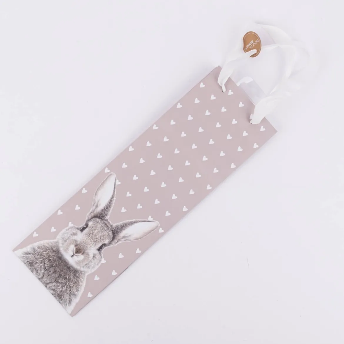 Geschenktasche Hase mit Herzmuster beige weiß 12x10x37cm